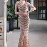 Elegante vestido de noche de sirena con lentejuelas