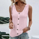 Blusa sin mangas para mujer - Cuello redondo abotonado - Tejido texturizado elegante - Lazos en los hombros
