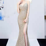 Vestido de noche de sirena sexy y ajustado con cinturón.