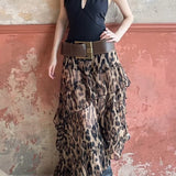 Falda larga con estampado de leopardo y cintura alta al estilo de los años 2000