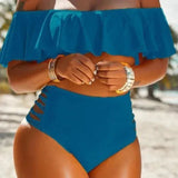 Bikini de mujer – Cintura alta, ajustado – Hombros descubiertos – Volantes y aberturas