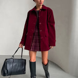 Abrigo vintage de terciopelo liso con botones