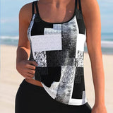 Tankini para mujer – Corte holgado – Estampado geométrico – Tirantes dobles – Tejido transpirable