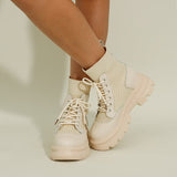 Botines de mujer - Piel y malla - Cordones ajustables - Suela gruesa y cómoda