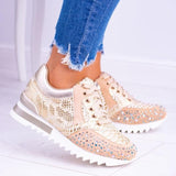 Zapatillas deportivas para mujer - Diseño con estampado de serpiente - Detalles de pedrería - Comodidad informal - Suela antideslizante