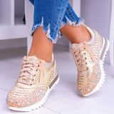 Zapatillas deportivas para mujer - Diseño con estampado de serpiente - Detalles de pedrería - Comodidad informal - Suela antideslizante