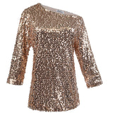 Top de mujer con hombros descubiertos – Corte holgado – Mangas de largo medio – Lentejuelas brillantes