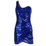 Minivestido de mujer – Corte ajustado – Un hombro – Lentejuelas brillantes – Estilo de noche
