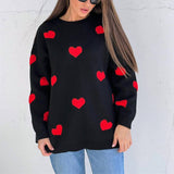 Sudadera de mujer – Punto suave – Corte holgado – Estampado de corazones – Mangas largas