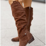 Botas de mujer - Gamuza elegante - Corte relajado - Correas y hebillas decorativas - Comodidad para el día a día
