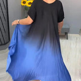 Vestido de mujer - Corte holgado en A - Mangas cortas - Cuello en V - Tejido ligero