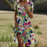 Vestido de mujer - Estampado floral - Mangas cortas - Corte holgado - Cuello redondo