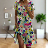Vestido de mujer - Estampado floral - Mangas cortas - Corte holgado - Cuello redondo
