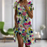 Vestido de mujer - Estampado floral - Mangas cortas - Corte holgado - Cuello redondo