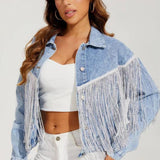 chaqueta vaquera descolorida con flecos