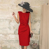 Vestido de mujer - Sin mangas - Estampado de lunares - Corte ajustado - Largo elegante hasta la rodilla