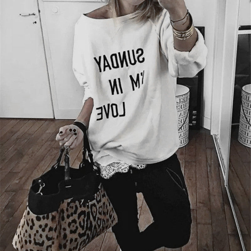 Sudadera de mujer – Corte oversize – Algodón suave – Estampado de eslogan – Mangas largas