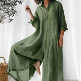 Mono de mujer – Corte oversize – Tejido transpirable – Largo – Botones delanteros con bolsillos