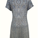 Vestido mini para mujer – Corte holgado – Tejido transpirable – Mangas cortas – Cuello redondo