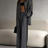 Conjunto de dos piezas de blazer y pantalón de patchwork gris para la oficina