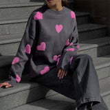Sudadera de mujer – Punto suave – Corte holgado – Estampado de corazones – Mangas largas