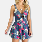 Mono de viscosa Anna con cintura ajustada | Mono floral sin mangas