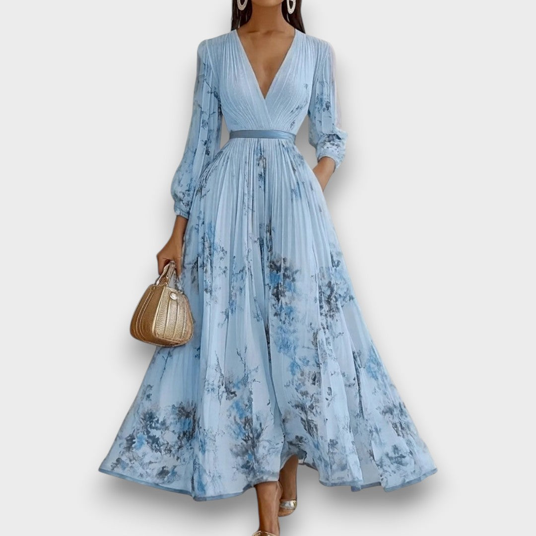 Rowella - Elegante Vestido Largo Plisado Floral