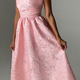 Vestido de noche trapecio sin tirantes en jacquard liso