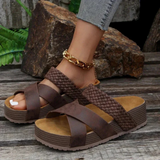 Sandalias de mujer – Punta abierta – Tiras trenzadas efecto serpiente – Suela gruesa y cómoda