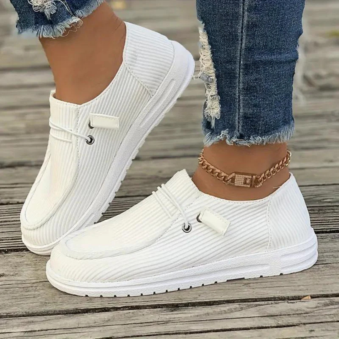 Zapatos sin cordones para mujer – Tejido de punto suave – Suela plana – Corte informal