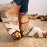 Sandalias de mujer – Punta abierta – Tiras trenzadas efecto serpiente – Suela gruesa y cómoda