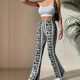 Pantalones acampanados para mujer – Cintura alta – Estampado bohemio – Corte ajustado y cómodo