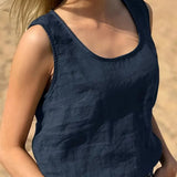 Top de mujer - Sin mangas - Encaje elegante - Cuello redondo - Estilo chic e informal
