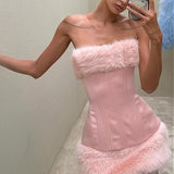 Minivestido sexy con paneles lisos y esponjosos y cintura atada.