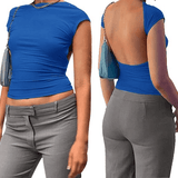 Top corto para mujer – Ajustado y elástico – Mangas cortas – Cuello alto – Cómodo