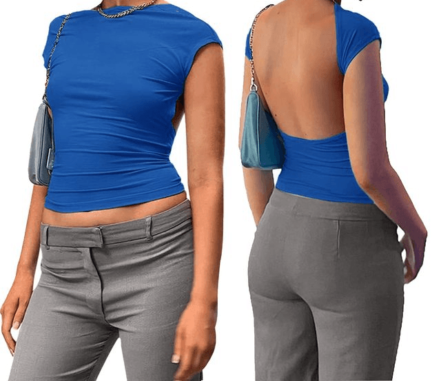 Top corto para mujer – Ajustado y elástico – Mangas cortas – Cuello alto – Cómodo
