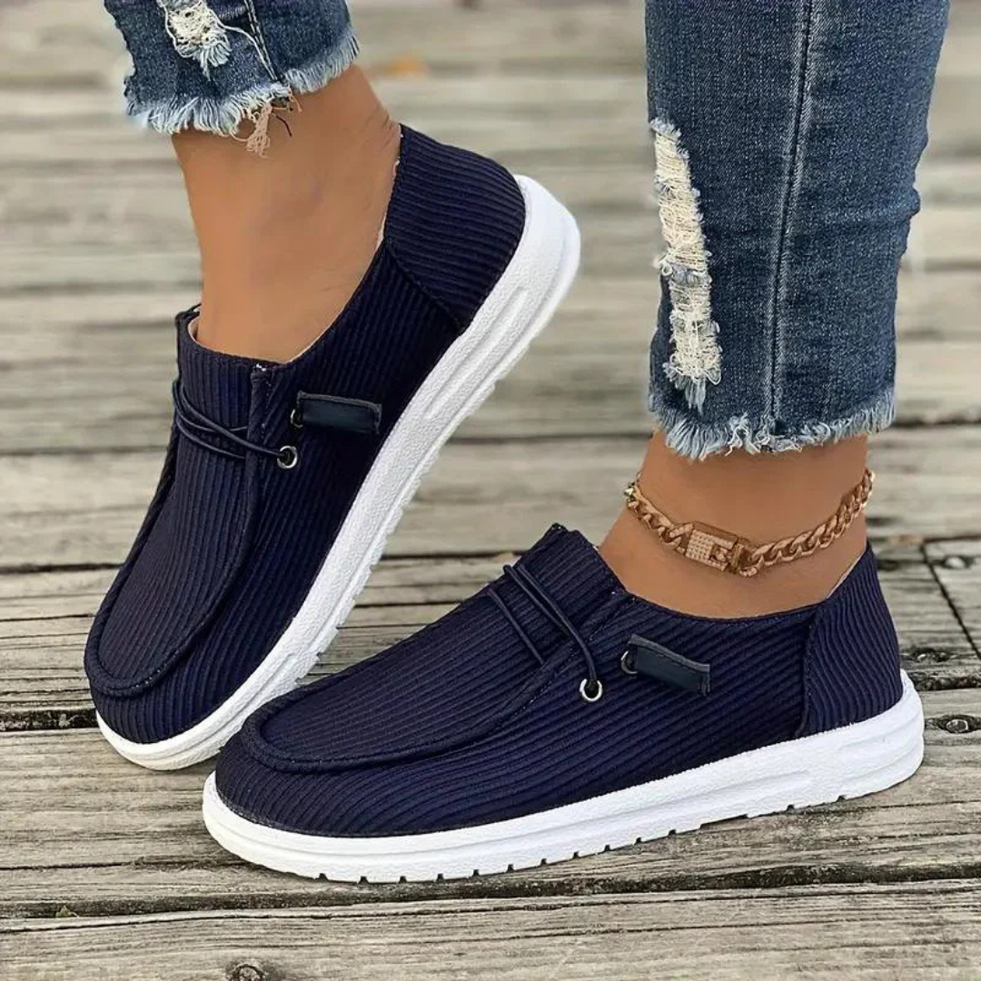 Zapatos sin cordones para mujer – Tejido de punto suave – Suela plana – Corte informal
