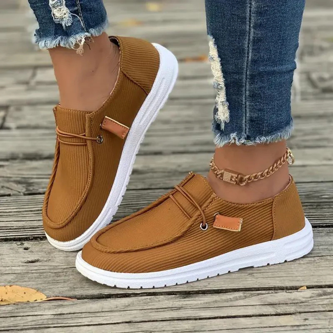 Zapatos sin cordones para mujer – Tejido de punto suave – Suela plana – Corte informal