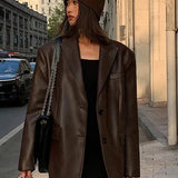 Chaqueta blazer de cuero PU negro