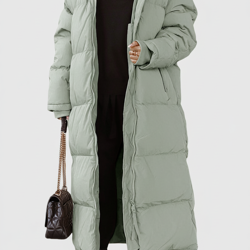 Abrigo largo de mujer – Chaqueta acolchada – Corte oversize – Capucha de cuello alto