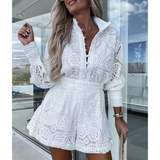Mono de mujer - Elegante encaje floral - Mangas largas - Cintura ajustada