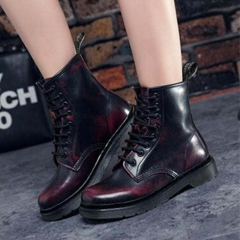 Botines de mujer - Estilo militar - Cordones - Suela antideslizante con tacos - Comodidad duradera