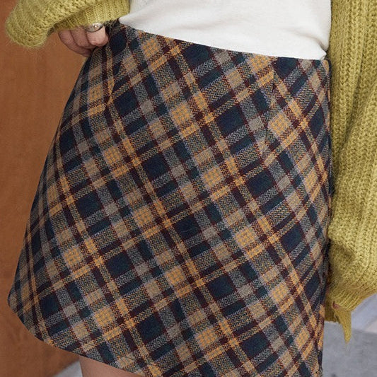 Falda tubo vintage de cuadros con cintura alta