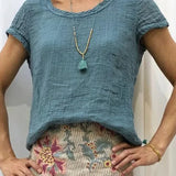 Camiseta de mujer – Corte holgado – Textura arrugada – Tejido transpirable – Mangas cortas