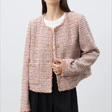 Chaqueta de mezcla de tweed con cuello redondo