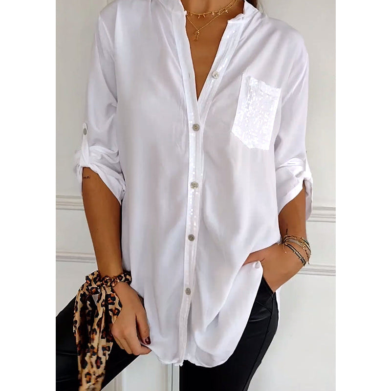 Blusa de mujer – Corte holgado – Detalles de lentejuelas – Mangas largas – Tejido transpirable