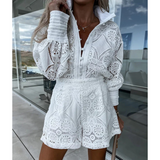 Mono de mujer - Elegante encaje floral - Mangas largas - Cintura ajustada