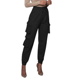 Pantalones de mujer - Tejido elástico - Cintura alta - Corte holgado - Bolsillos cargo