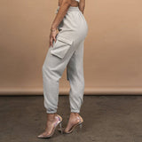 Pantalones de mujer - Tejido elástico - Cintura alta - Corte holgado - Bolsillos cargo