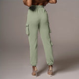 Pantalones de mujer - Tejido elástico - Cintura alta - Corte holgado - Bolsillos cargo